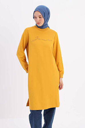 Sarı-NAKIŞLI PİLİKAŞELİ SWEAT TUNİK