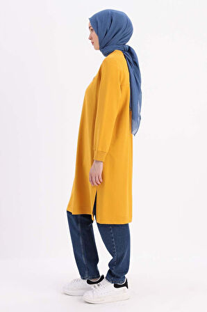 Sarı-NAKIŞLI PİLİKAŞELİ SWEAT TUNİK