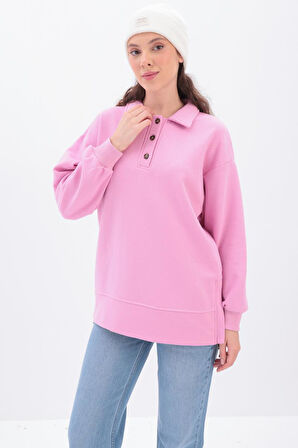 Pembe-Yanları Fermuarlı Yakalı Sweat Tunik