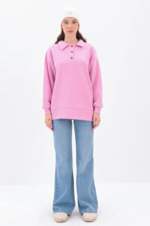 Pembe-Yanları Fermuarlı Yakalı Sweat Tunik