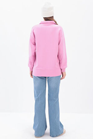 Pembe-Yanları Fermuarlı Yakalı Sweat Tunik