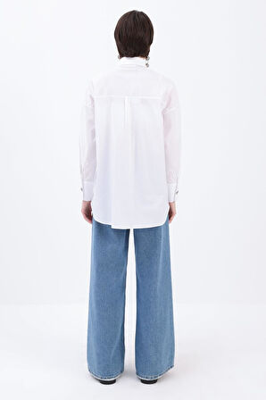 Beyaz-FIRFIRLI GÖMLEK TUNİK