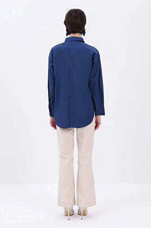 Lacivert-ÖNDEN VE ARKADAN DÜĞMELİ GÖMLEK TUNİK