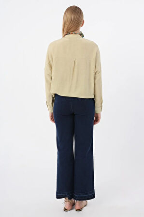 Koyu Mavi-Pamuklu Wide Leg Denim Pantolon