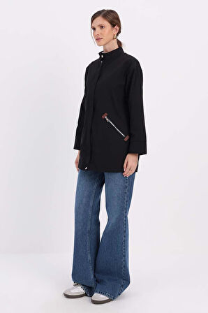 Siyah-CEPLİ FERMUARLI TRENÇKOT