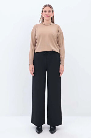 Siyah-Beli Lastikli Kordonlu Pantolon