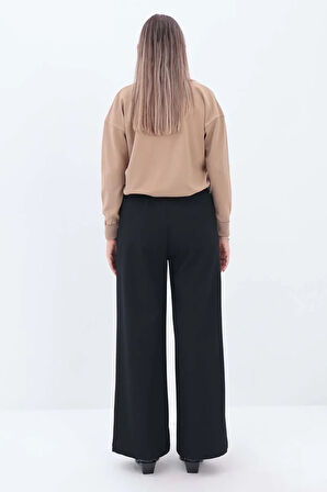 Siyah-Beli Lastikli Kordonlu Pantolon