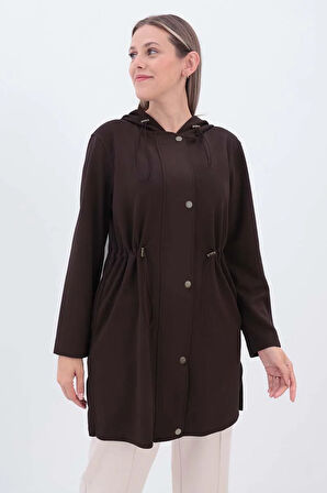 Kahve-Kapüşonlu Belden Kanallı Hırka