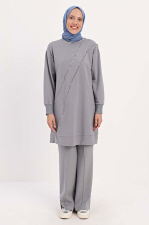 Gri-SÜS FERMUARLI SWEAT TUNİK