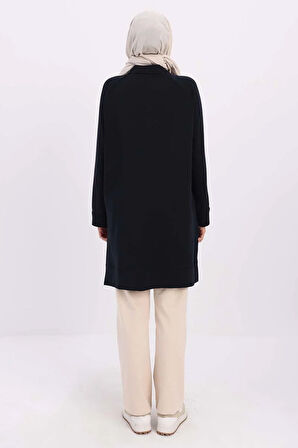 Lacivert-GÖMLEK YAKA YARIM PATLI YIRTMAÇLI TUNİK