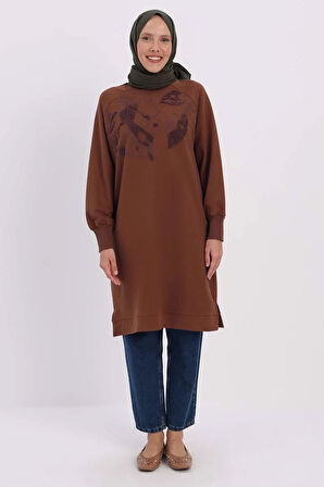 Kahve-NAKIŞLI PİLİKAŞELİ SWEAT TUNİK