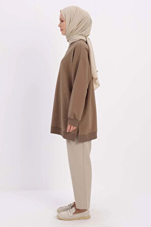 Vizon-Taşlı Sweat Tunik