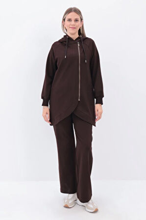 Acı Kahve-Yandan Fermuarlı Cepli Eşofman Takımı