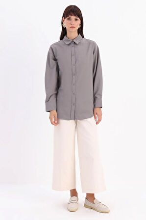 Gri-ÖNDEN VE ARKADAN DÜĞMELİ GÖMLEK TUNİK