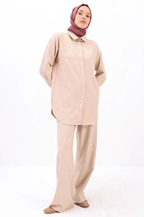 Bej-GÖMLEKLİ PANTOLONLU TAKIM