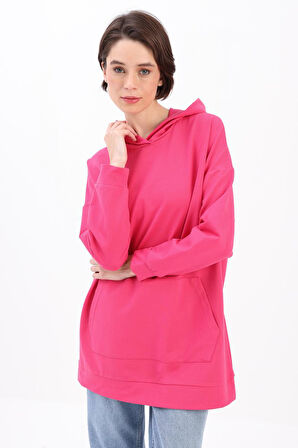 Fuşya-Kapüşonlu Sweat Tunik