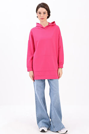 Fuşya-Kapüşonlu Sweat Tunik