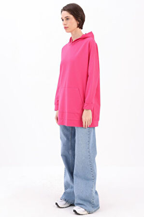 Fuşya-Kapüşonlu Sweat Tunik