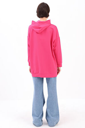 Fuşya-Kapüşonlu Sweat Tunik