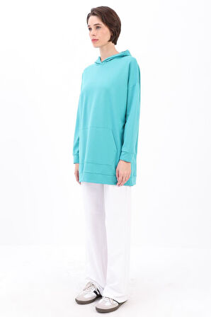 Turkuaz-Kapüşonlu Sweat Tunik