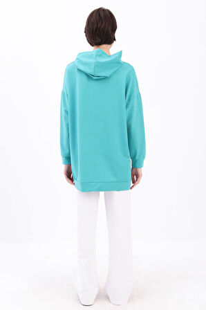 Turkuaz-Kapüşonlu Sweat Tunik