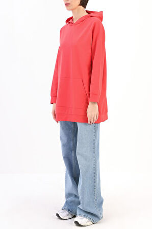 Nar Çiçeği-Kapüşonlu Sweat Tunik