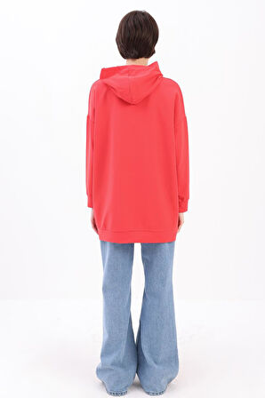 Nar Çiçeği-Kapüşonlu Sweat Tunik