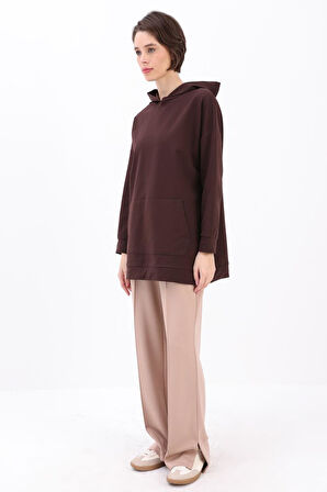 Acı Kahve-Kapüşonlu Sweat Tunik