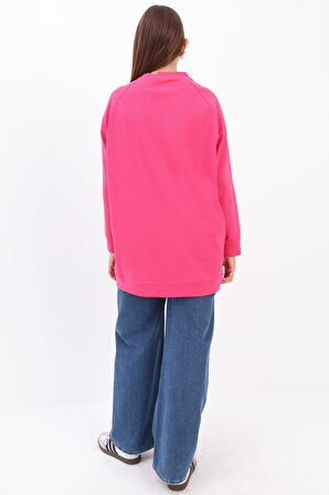 Fuşya-Bisiklet Yaka Reglan Kol Sweatshirt