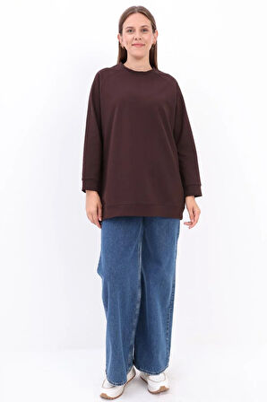 Acı Kahve-Bisiklet Yaka Reglan Kol Sweatshirt
