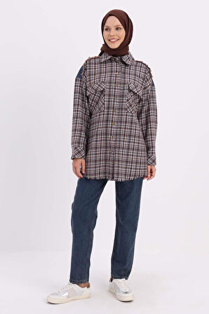 Mint-Turuncu-Denim Garnili Tüvit Gömlek Tunik