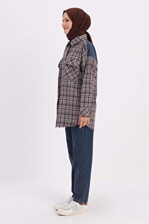 Mint-Turuncu-Denim Garnili Tüvit Gömlek Tunik