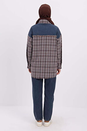 Mint-Turuncu-Denim Garnili Tüvit Gömlek Tunik