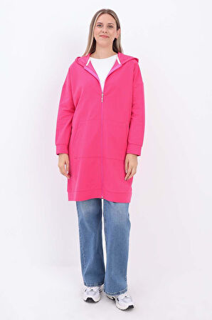 Fuşya-Fermuarlı Sweat Hırka