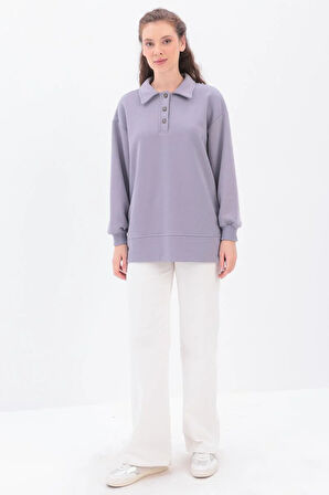 Gri-Yanları Fermuarlı Yakalı Sweat Tunik