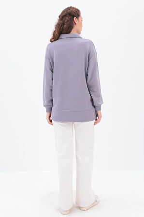 Gri-Yanları Fermuarlı Yakalı Sweat Tunik