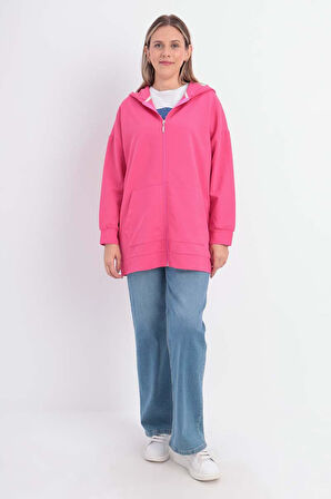 Fuşya-Fermuarlı Sweat Hırka
