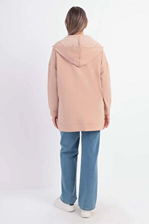 Koyu Bej-Fermuarlı Sweat Hırka