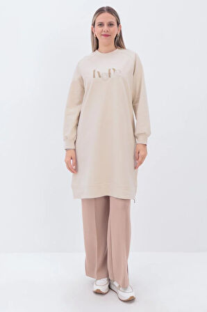 Taş-YANDAN GARNİ YIRTMAÇLI SWEAT TUNİK