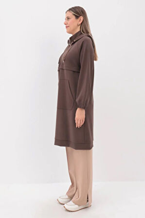 Kahve-Ön Roba Dubleli Sweat Tunik