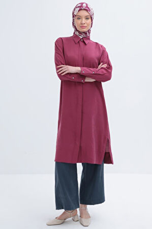 Allday Taş Düğmeli Uzun Moda Kadınl Gömlek 24DS51259AL0