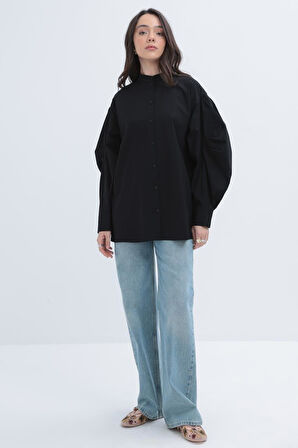 Allday İnce Kuşaklı Pileli Poplin Gömlek X51314A0