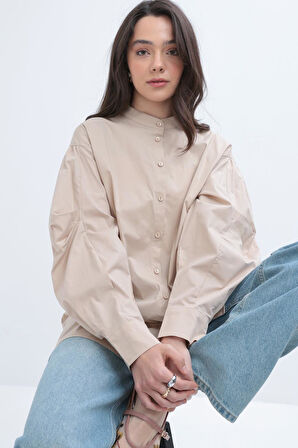 Allday İnce Kuşaklı Pileli Poplin Gömlek X51314A0