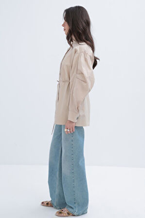 Allday İnce Kuşaklı Pileli Poplin Gömlek X51314A0