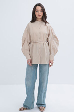 Allday İnce Kuşaklı Pileli Poplin Gömlek X51314A0