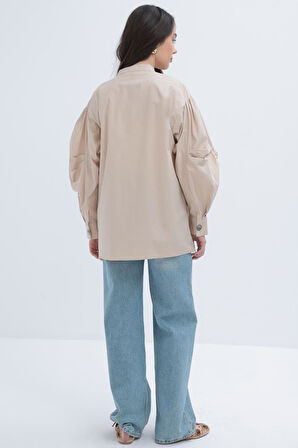 Allday İnce Kuşaklı Pileli Poplin Gömlek X51314A0