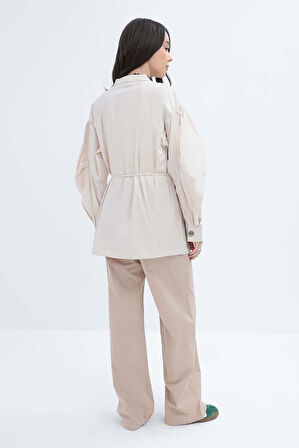 Allday İnce Kuşaklı Pileli Poplin Gömlek X51314A0