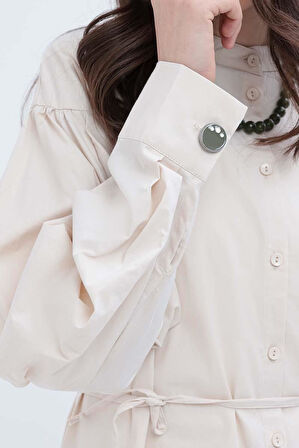 Allday İnce Kuşaklı Pileli Poplin Gömlek X51314A0