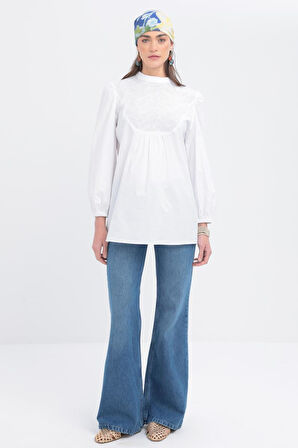 Allday Fisto Garnili Kolu Lastikli Poplin Tunik X50249A0