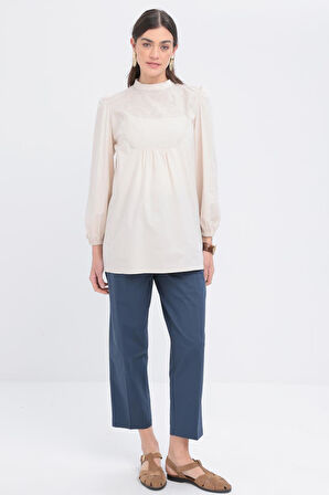 Allday Fisto Garnili Kolu Lastikli Poplin Tunik X50249A0